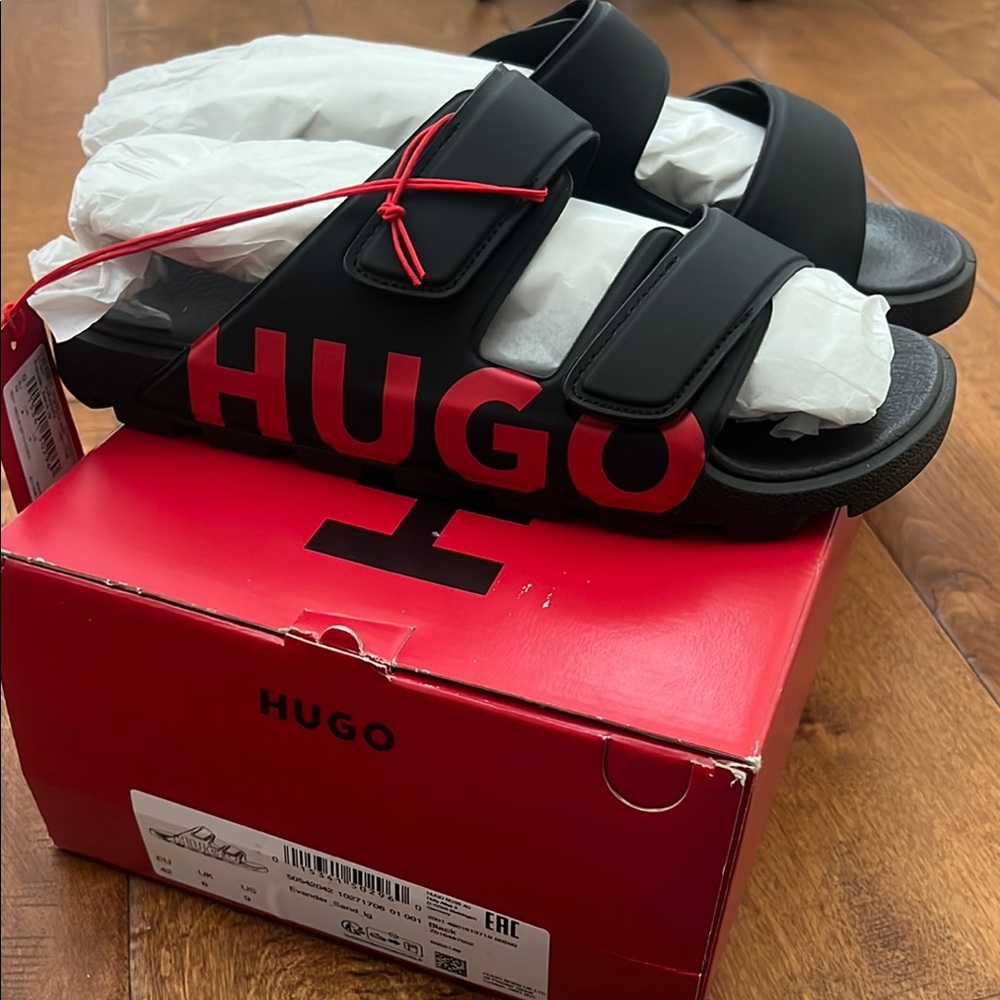 HUGO Black Slide Sandals